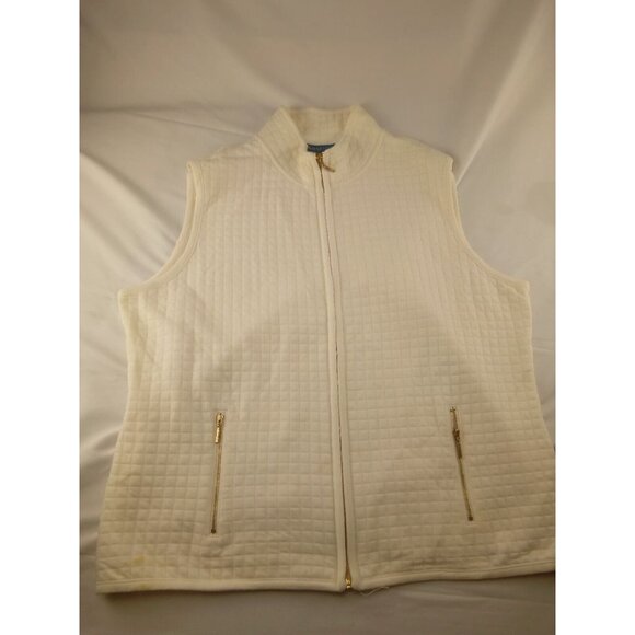 Womens Quilt Pattern Vest XL Karen Scott Off White Zip Front Stand Collar SZ XL - Picture 1 of 3